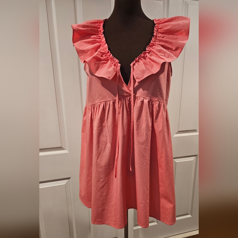 Shein Ruffled Coral Pink Women's Oversize Coverup Mini Dress